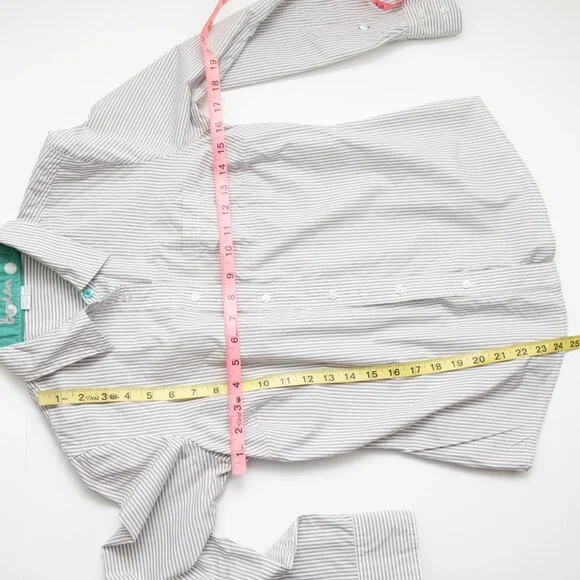 Boden Button Front Blouse Stripe Shirt Long Sleeve Grey White Size 6 - Picture 5 of 5